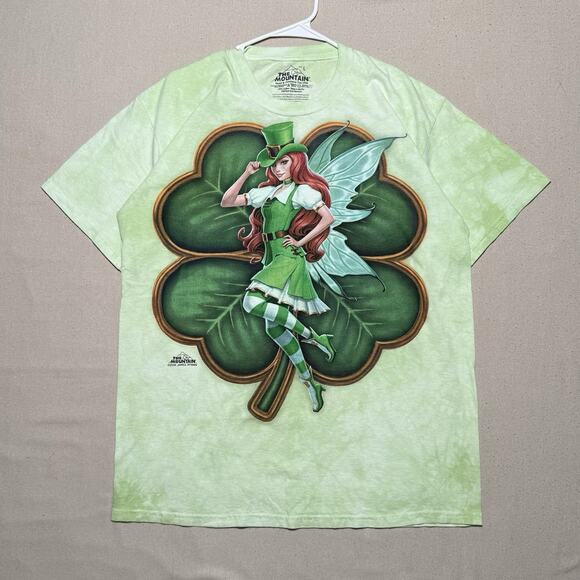 The Mountain Tops - The Mountain Mens T-shirt Green St. Patrick's Fairy Fantasy Size L Irish Tie-Dye
